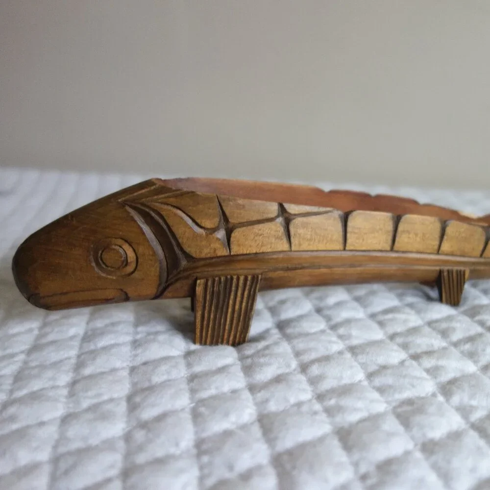 Signed DELMAR JOSEPH Squamish Nation Canada Carved Wooden Salmon